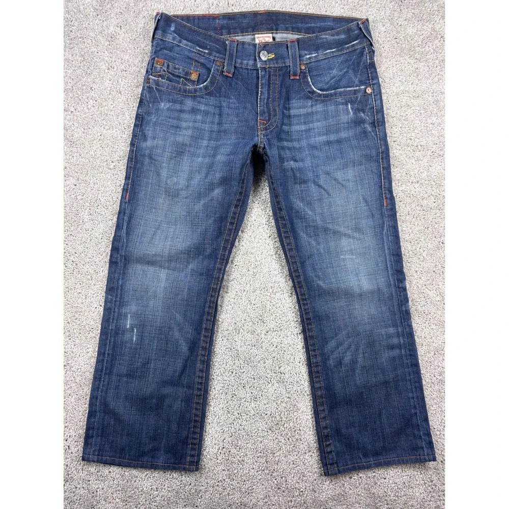 True Religion Bobby Mens Straight Leg Jeans Blue Medium‎ Wash 35x28 (READ)